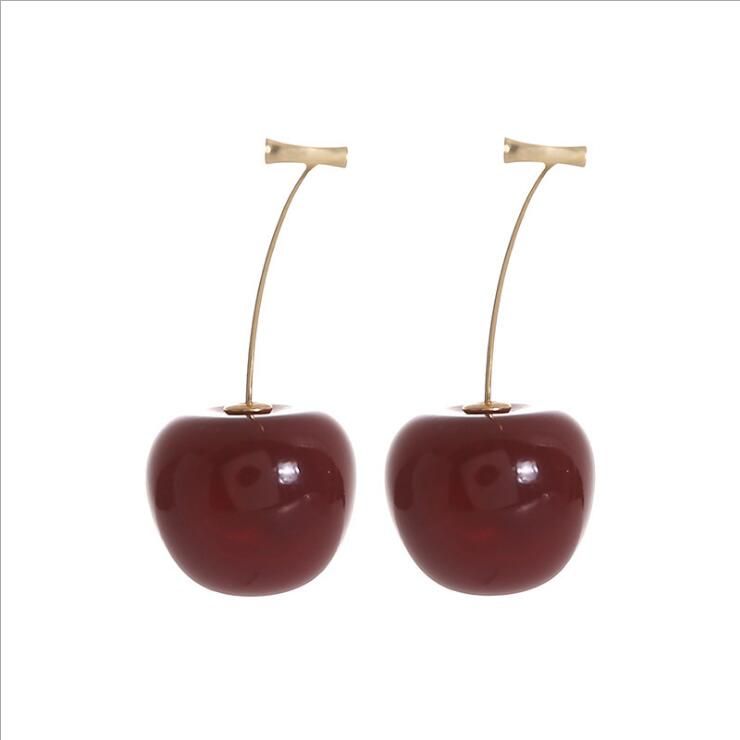 Aretes de mujer de resina simulación de fruta cereza dulce rojo Stud gota colgante moda
