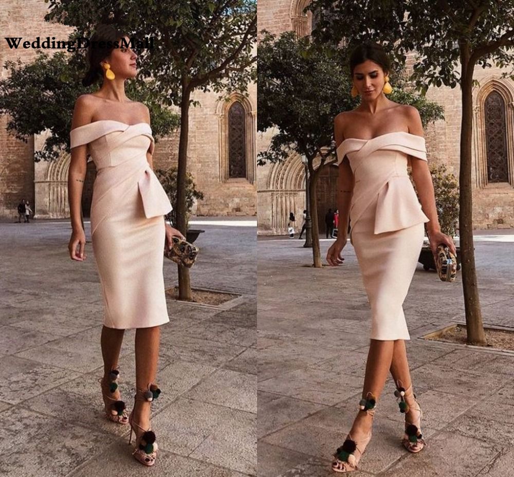 Vestidos Cocktail 2021 Champagne Curto De Cetim Vestidos Cocktail Plus Size Off Ombro Joelho Barato Vestido Simples Árabe Formal Do Partido Evening Vestidos Elegantes De Weddingdressmall, $258,93 | Pt.Dhgate.Com
