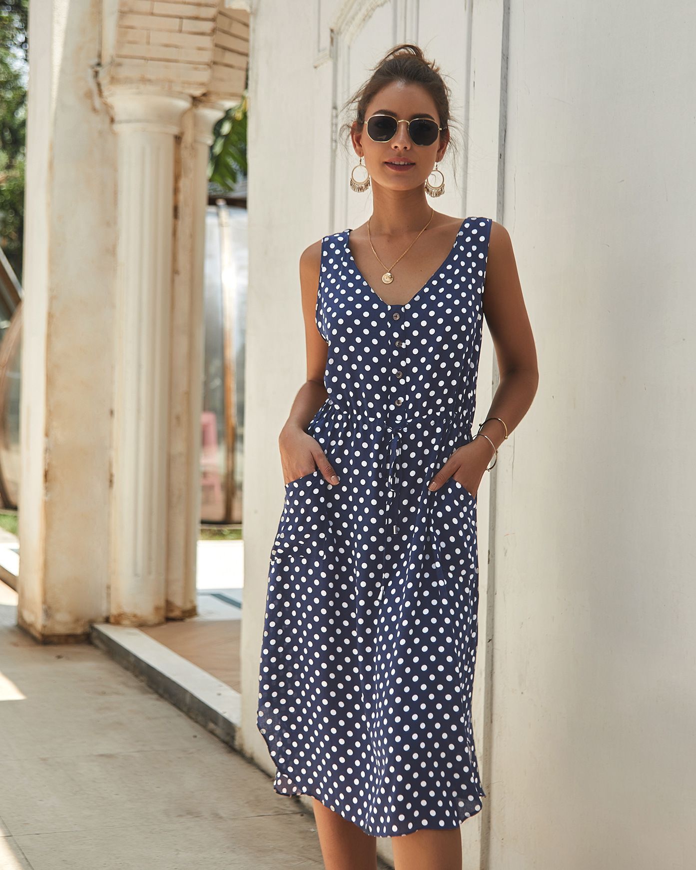 blue polka dot summer dress