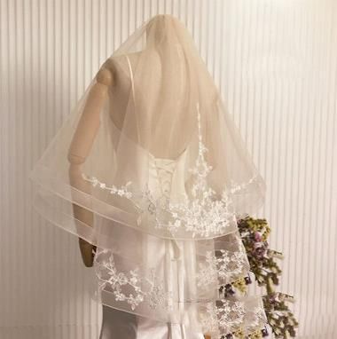 Ivory Champagne Bridal Veils Wedding Veils With Comb 2 Layers Lace