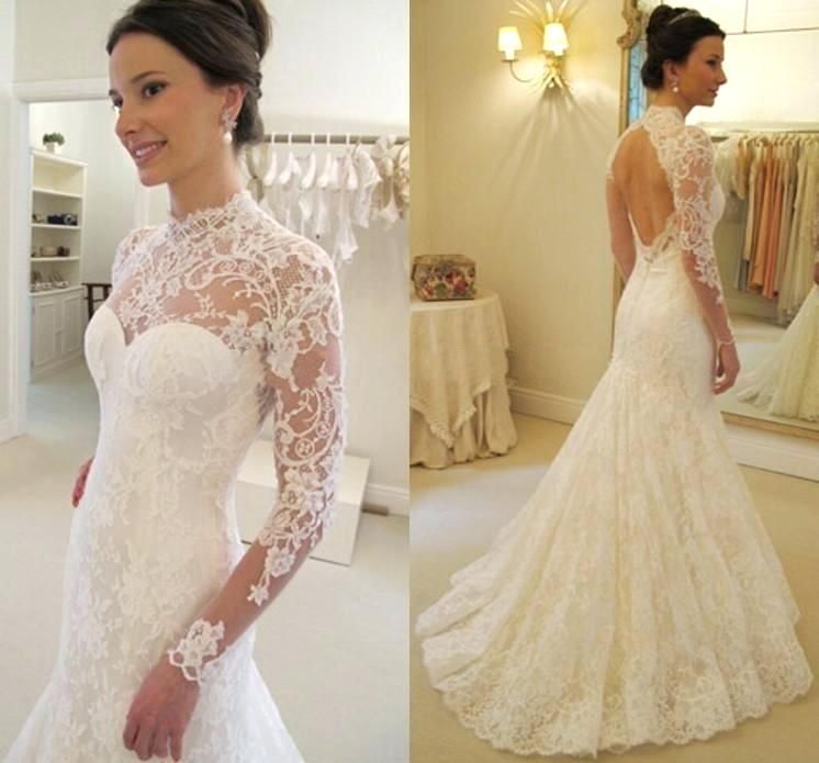 Cuello alto Manga larga de encaje Sirena Vestidos de novia robe de mariee Sheer Backless Vestido de novia Vintage Vestidos de novia 2019 vestidos de noiva Cuello alto Manga larga de encaje Sirena Vestidos de novia robe de mariee Sheer Backless Vestido de novia Vintage Vestidos de novia 2019 vestidos de noiva