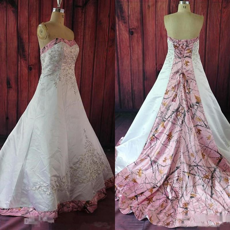 Discount Vintage Sweetheart Pink Camo Wedding Dresses