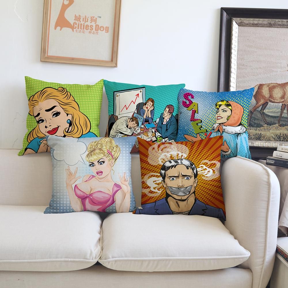Pillow Funny Humor Cartoon Character Art Linen Cushion Cover