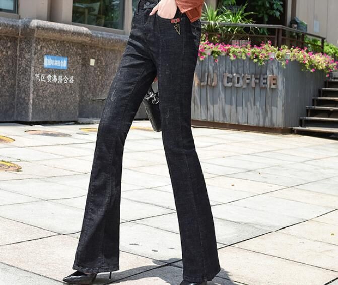 Compra Pantalón Acampanado Para Mujer Tallas Grandes Pantalones Vaqueros De  Mezclilla Negros Mezcla De Algodón De Longitud Completa Para Adelgazar  Elástico Pantalones De Cintura Alta Para Mujer Tyn0903 Barato | Entrega  Rápida