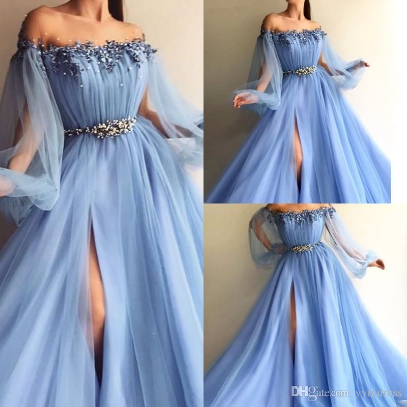 Light Sky Blue Lavender Prom Dresses 