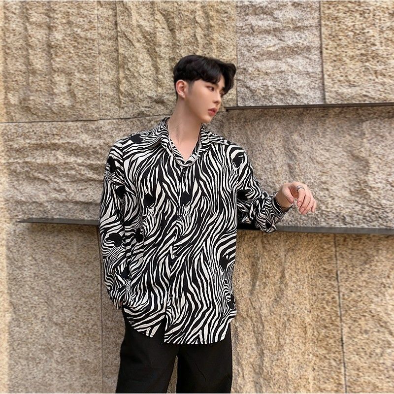 2020 Fashion Zebra Print Long Sleeve Shirt Male Camisa Masculina