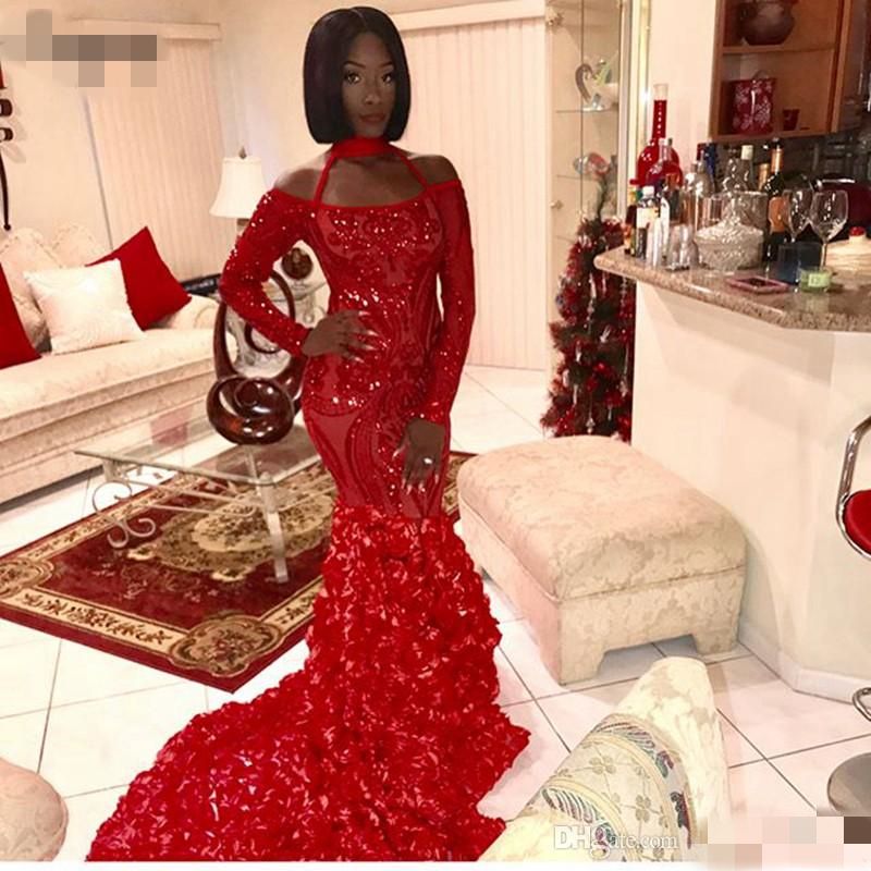 Sparkly Long Sleeve Mermaid Prom Dress 