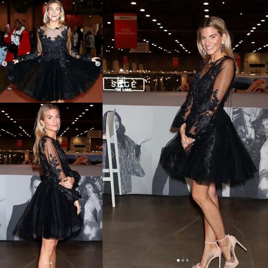 Pequeño vestido negro Rachel McCord Vestidos cortos de fiesta de graduación con manga larga 2020 Vestido de fiesta de noche con apliques de encaje transparente Pequeño vestido negro Rachel McCord Vestidos cortos de fiesta de graduación con manga larga 2020 Vestido de fiesta de noche con apliques de encaje transparente