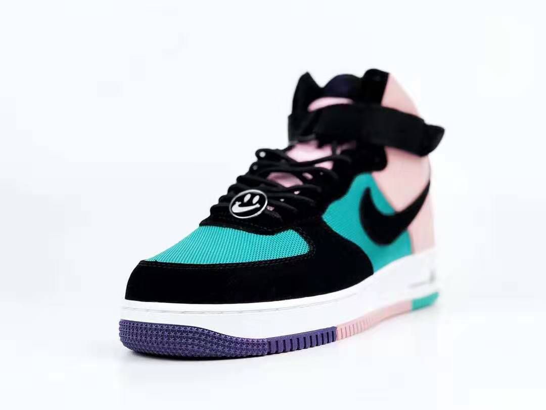 blue pink and black air force ones