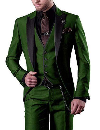 Fashionable One Button Dark Green Groom Tuxedos Peak Lapel Men Wedding ...