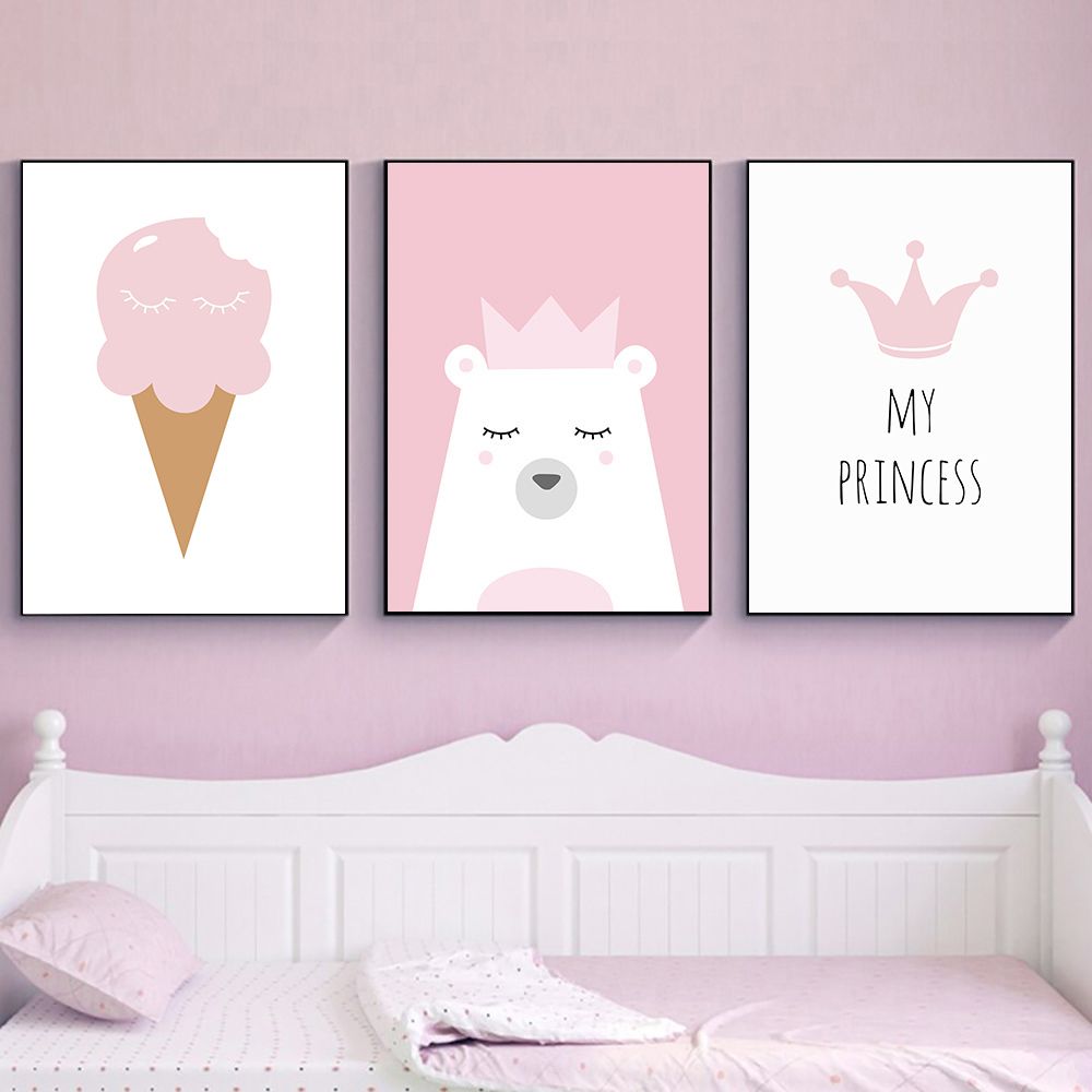 Acheter Pas Cher Princesse Rose Ours Mur Peinture De Toile Affiches Maternelles Prints Babi Nordic Poster Mur Photos Chambre Bebe Fille Decor Maison Du 3 27 Fr Dhgate
