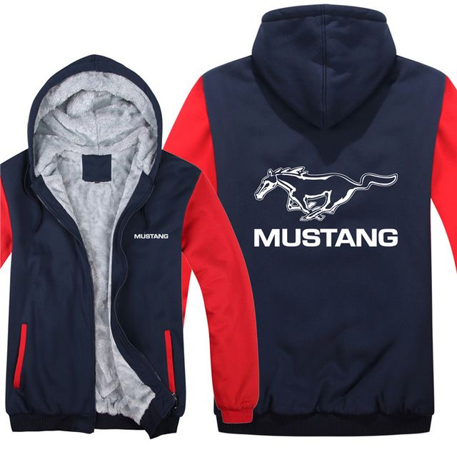 Newest Mustang Thicken Hoodie Unisex Couple Coat Winter Warm Zip Jacket Sweater