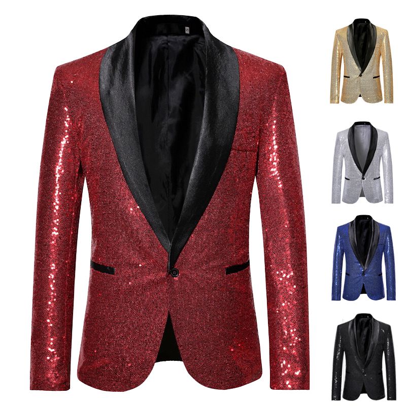2020 Shiny Red Sequin Bling Glitter Blazer Jacket Men 2019 New Shawl ...