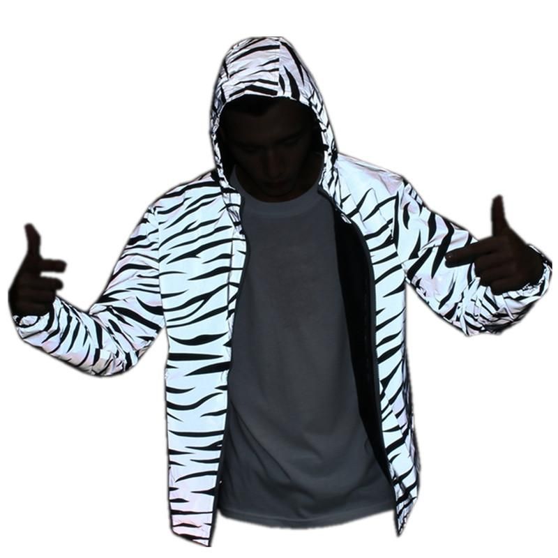 Reflective Light Jacket Men Mesh Style Noctilucent Zebra Jackets Hip