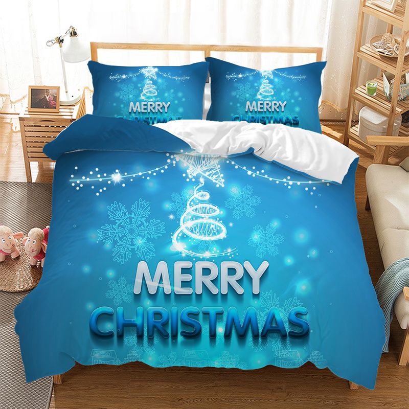 Fanaijia Blue Christmas Bedding Set Queen Size Duvet Cover Set