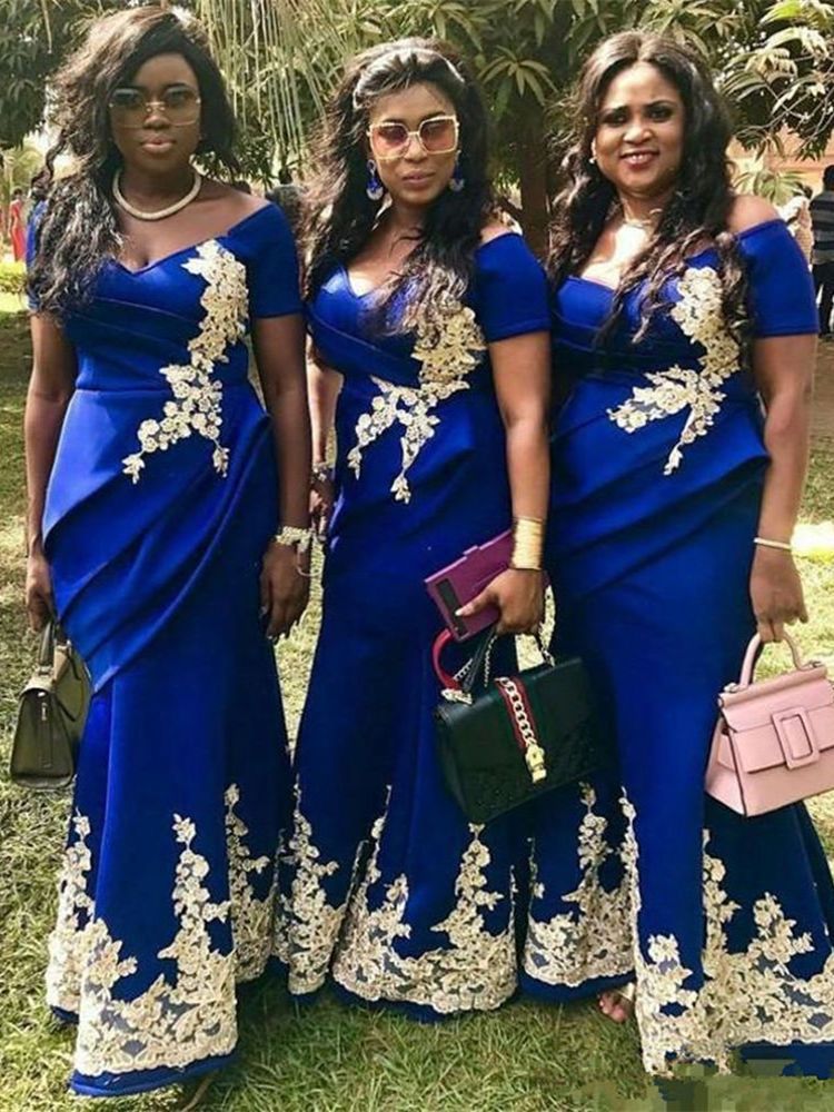 royal blue and gold wedding bridesmaid dresses