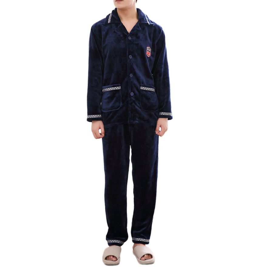 Winter Men Autumn Pajamas Sets Flannel Cashmere Thickened Long Sleeved Home Suit