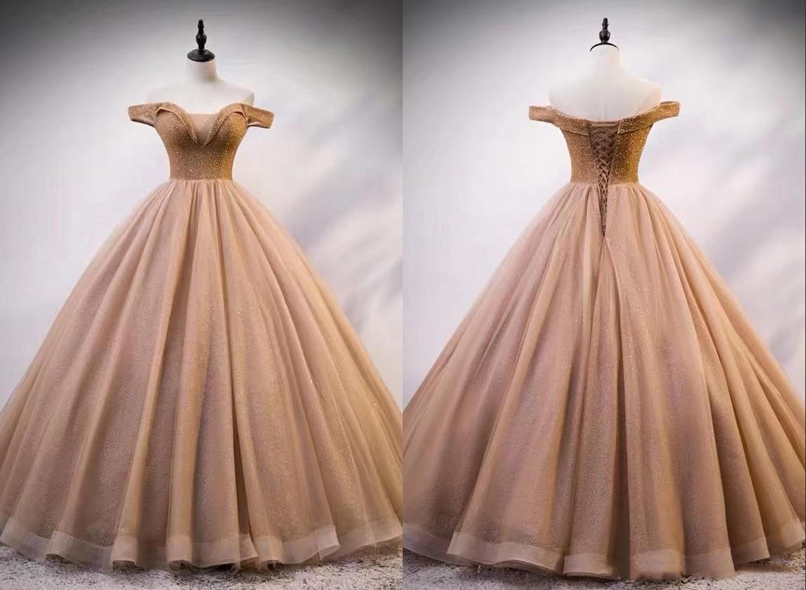 rose gold color long gown
