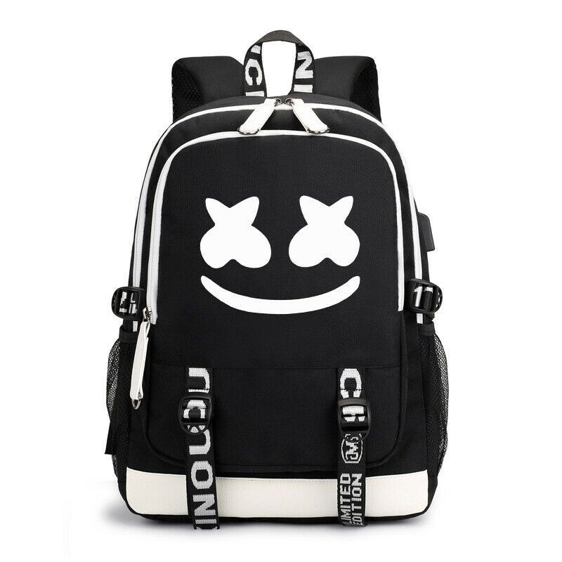 Marshmallow Backpack DJ Marshmello Oxford USB School Laptop Student Shoulder Bag 