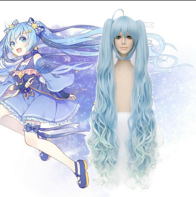 Vocaloid 17 Snow Miku Hatsune Star Princess Long Blue Curly Wavy Cosplay Wig Wig Collection Ponytail Hairpieces From Scf124 28 22 Dhgate Com
