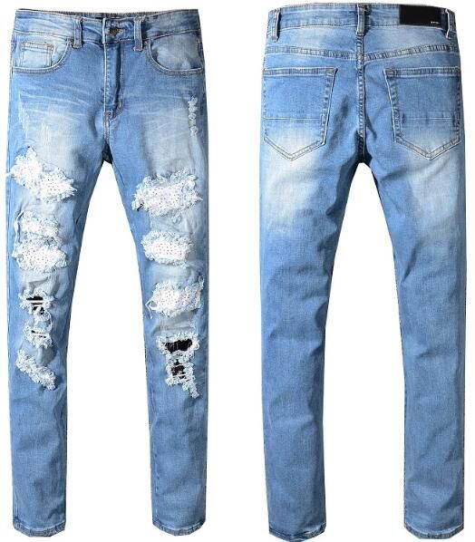 Acquistare Pantaloni Di Modo Di Marca Designer Di Abbigliamento Nuovo  Ginocchio Di Marca Di Marea Foro Di Patch Jeans Diritti Pantaloni Di  Stirata Sottili Economico | Consegna Veloce E Qualità | It.Dhgate