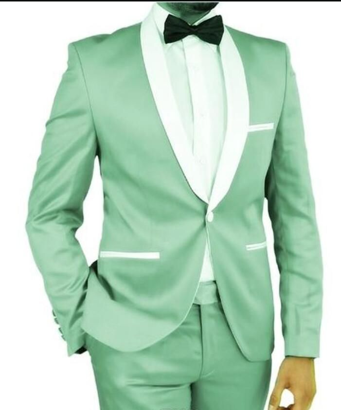 Mint Green Groom Tuxedos Shawl Lapel Men Suits For Wedding Prom Dinner