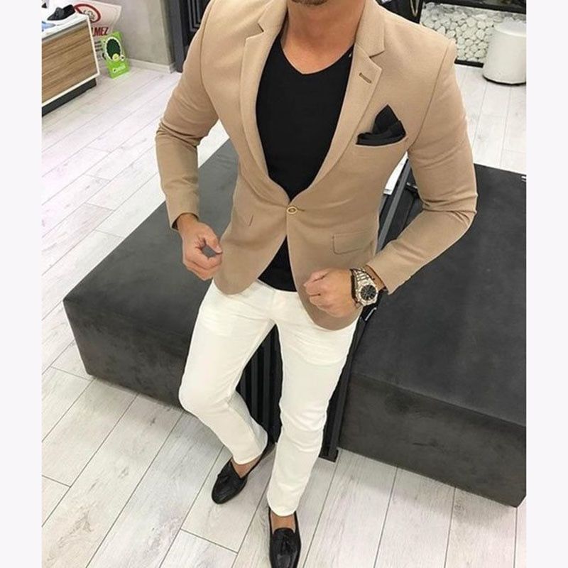 Trajes para hombres Blazers Últimos hombres marrones Boda Khaki Mens Traje Casual Skinny