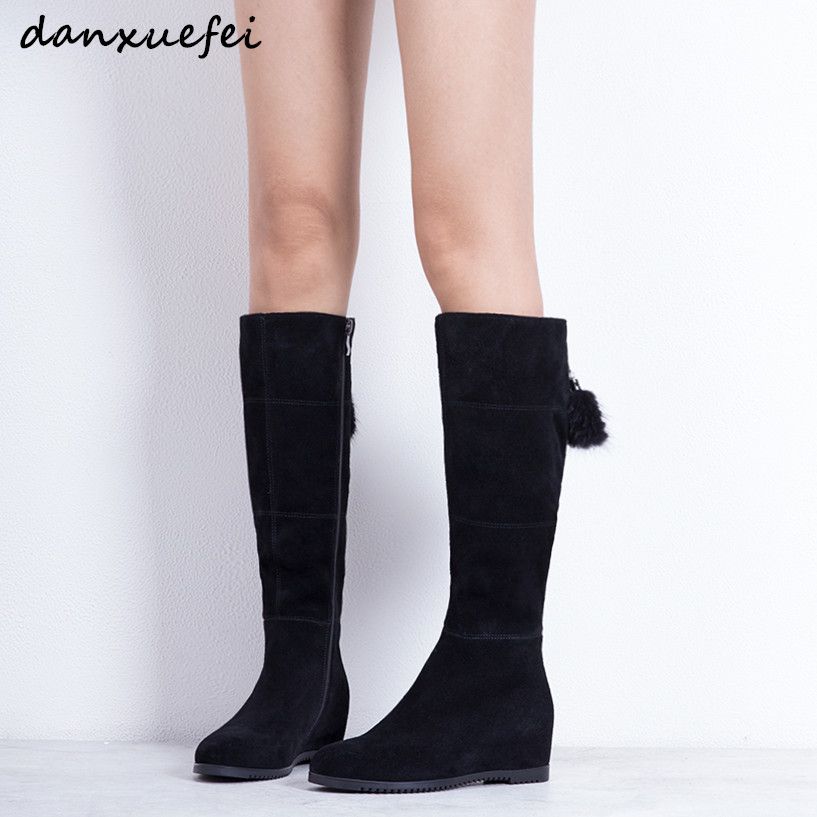 black wedge knee high boots uk