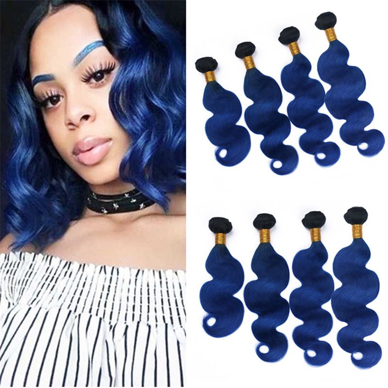 Black And Blue Ombre Virgin Indian Hair Weave 4 Bundles Body Wave