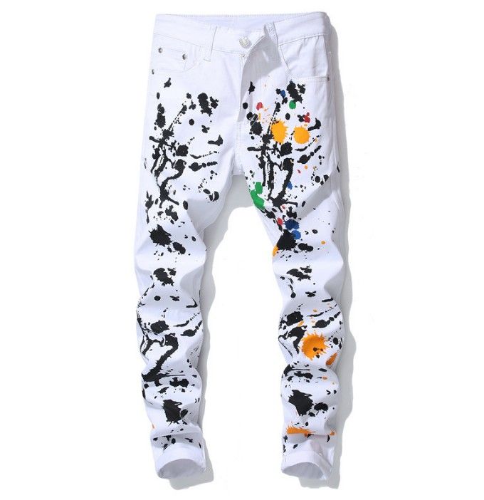 Koop Heren Jeans Witte Mannen Denim Slim Fit Stretch Rechte Gescheurde  Elastische Skinny Broek Goedkoop | Snelle Levering En Kwaliteit | Nl.Dhgate