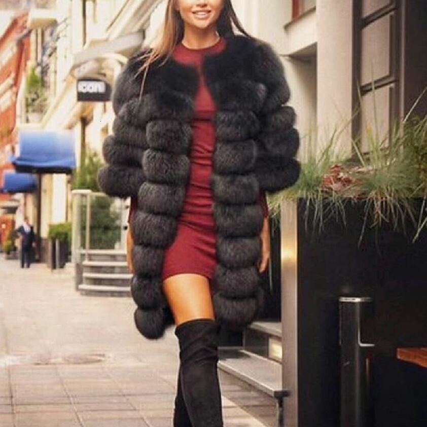 2019 Real Fox Fur Coat Women Grey Short 