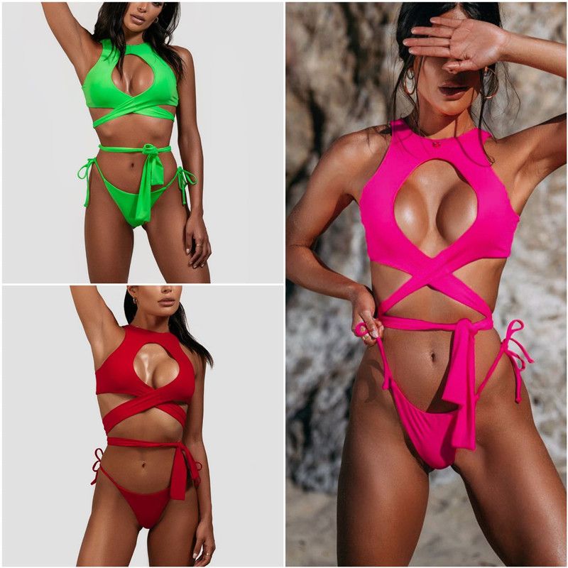 pink and green bikini