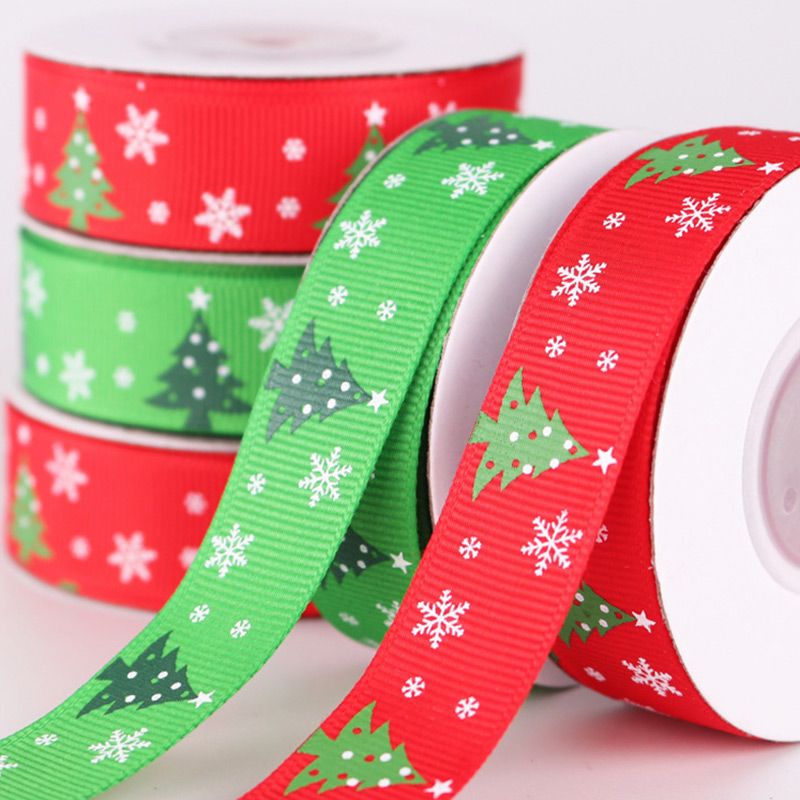 10 Yards Christmas Tree Snowflake Series Printed Grosgrain Ribbon Handmade DIY