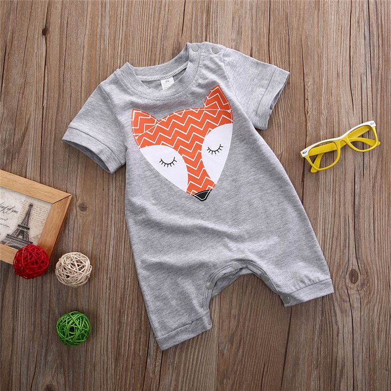 Baby Boys Girls Orange Fox Design Velour Babygrow All In One Romper Outfit