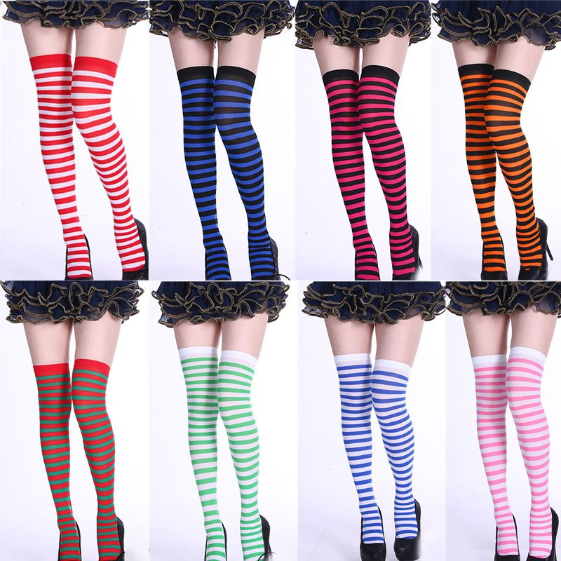 2020 Womens Striped Tights Halloween Costume Dress Up Long Knee