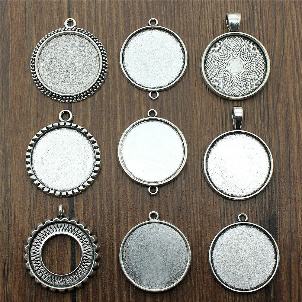 Pack of 10 antique silver 25mm cabochon tray settings for jewellery making