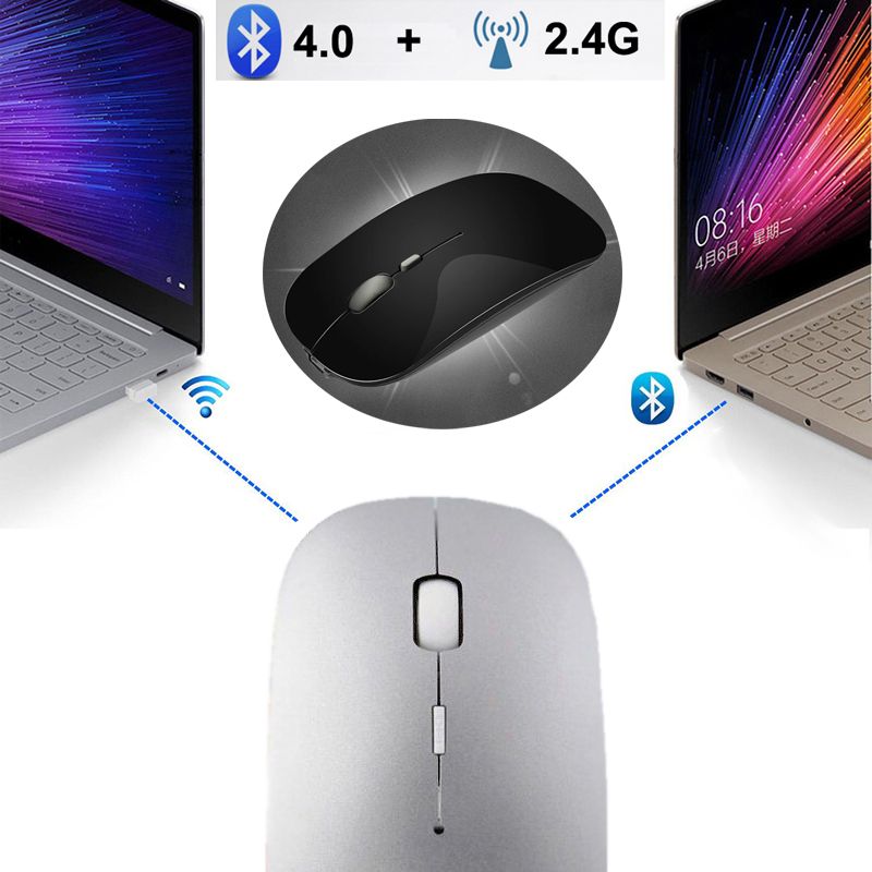 PC Notebook Rechargeable Wireless Mouse,2.4GHz and Bluetooth Metal Noiseless Silent Click Dual Mode Wireless Optical Mice with USB Receiver,Suitable for Mac Blue Laptops,Computer