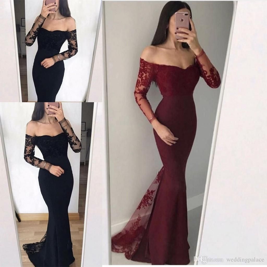 Compre Sexy Chic De Manga Larga Formal Vestidos De Noche Largos Del Cordón  De La Sirena Del Vestido Formal De La Ocasión Especial De Los Vestidos Con  Gradas Del Partido Faldas Vestidos