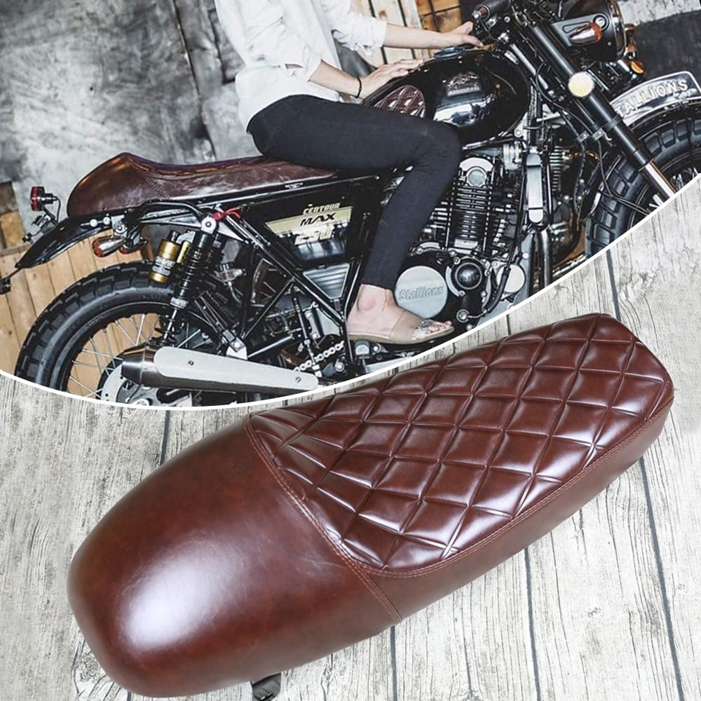 Brown Aramox Motorcycle Seat,63cm Motorcycle Refit Hump Vintage Cushion Saddle Universal for Retro Cafe Modification 