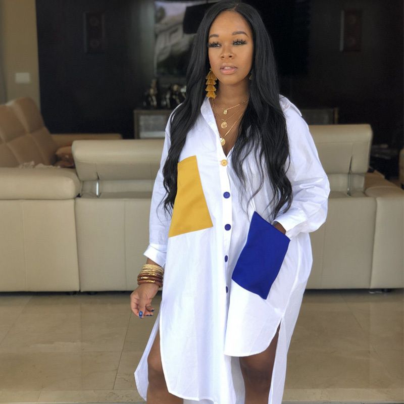 2020 Women Plus Size Long Sleeve Shirt Dress Summer Women Casual