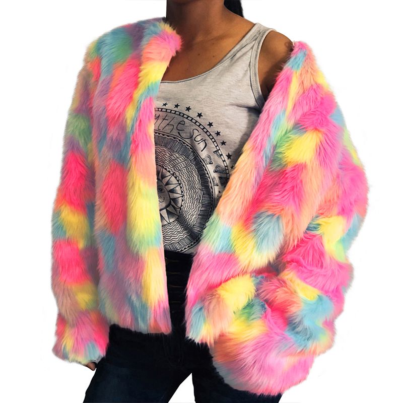 multicolor fur jacket