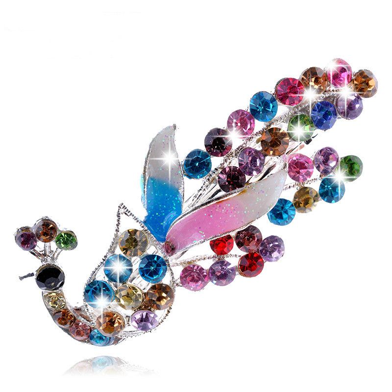 2019 Fashion Ms Crystal Diamond Peacock Hairpins Hair Clip