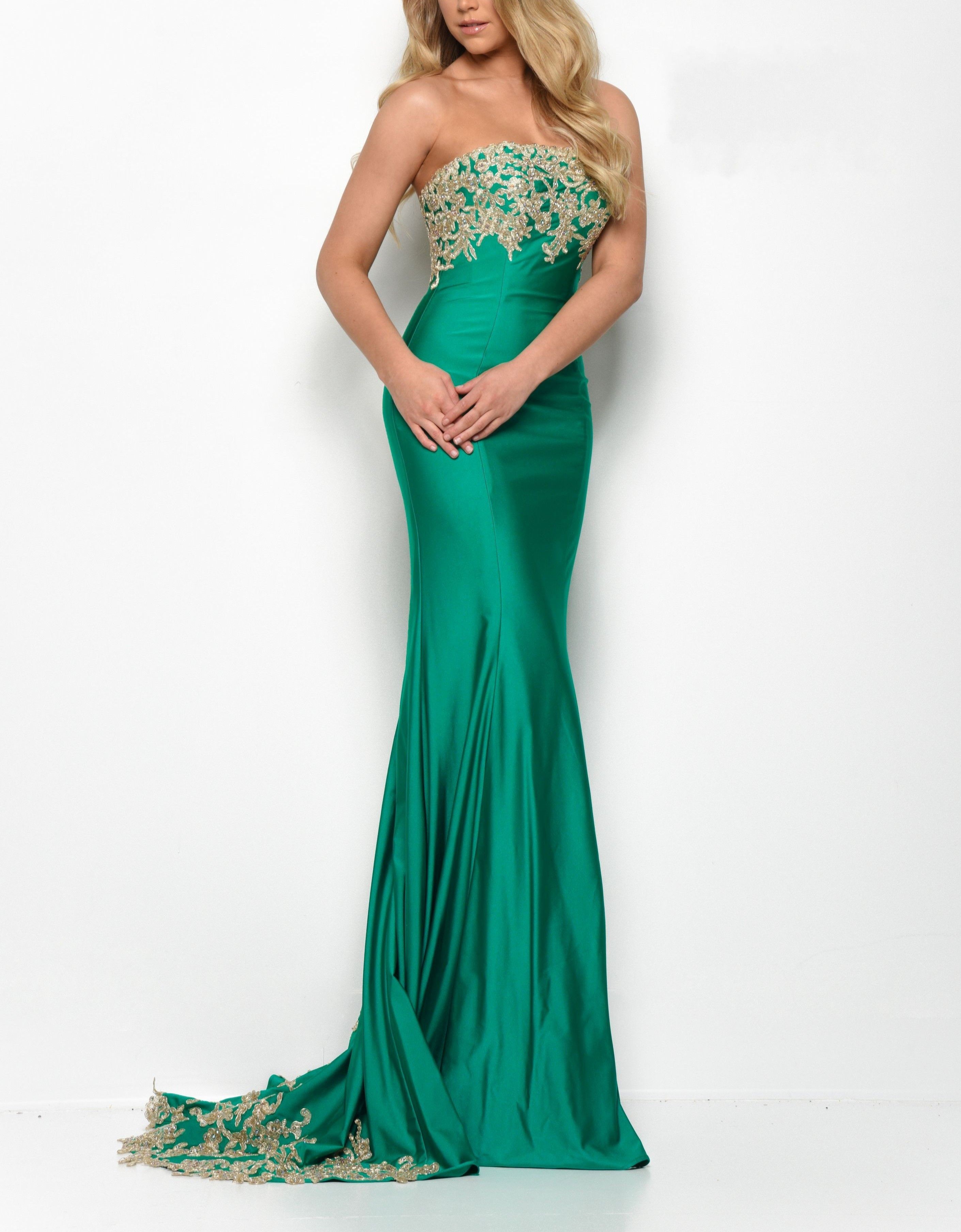green and gold evening gown
