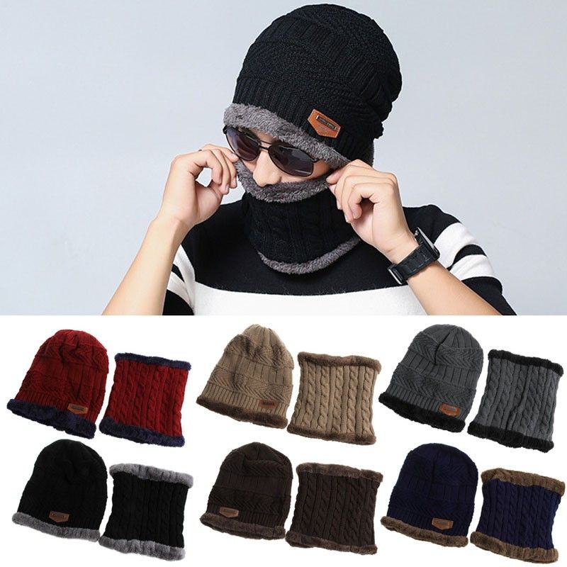 Designer Hat Scarf Set Thick Acrylic Knitted Cable Beanies Neck