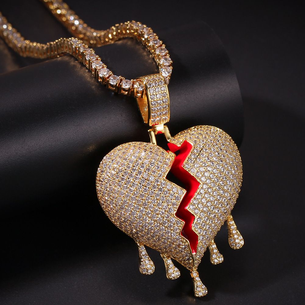 Iced Out Drip Hearts Necklace Pendant 