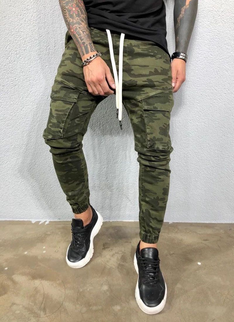 Camuflaje estampado para hombre diseñador Jeans Cool Street Style bolsillos Skinny lápiz pantalones Casual para
