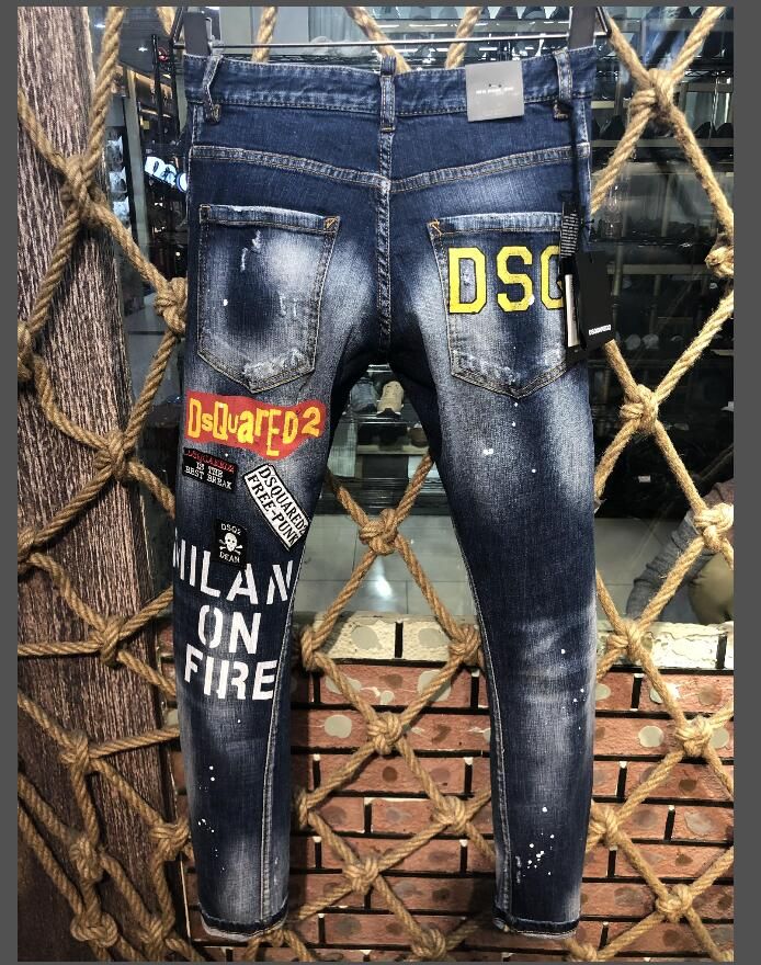 Italia famosa Marca de la bermudas, jeans para hombres Jeans vaqueros rasgados desgarrantes D2