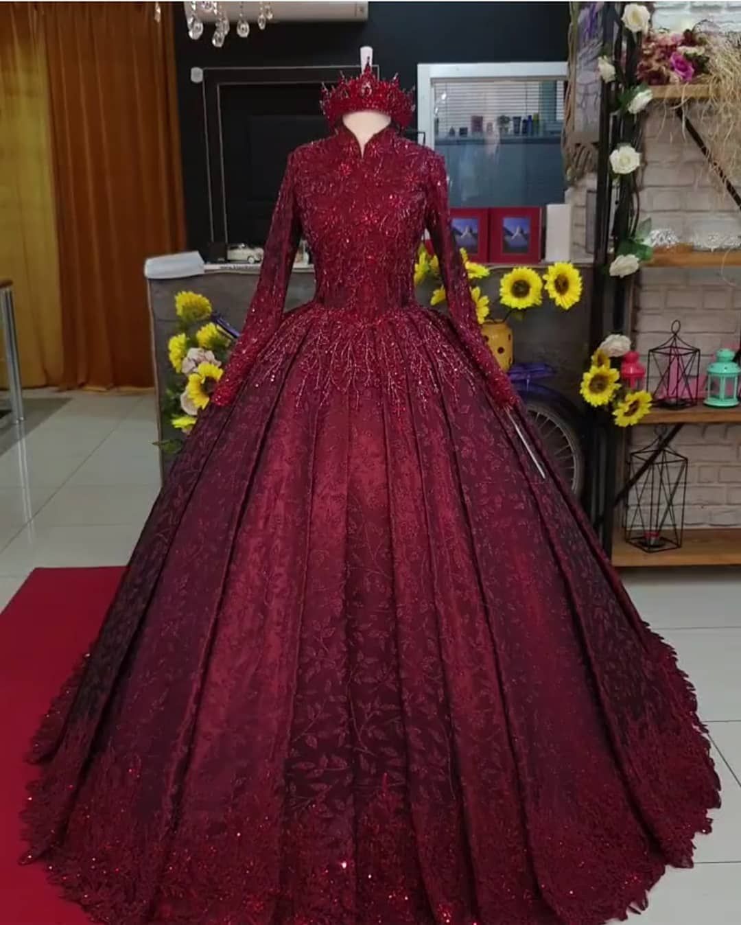 maroon wedding gown