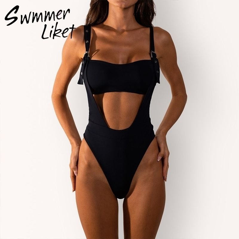 black bandeau one piece swimsuit