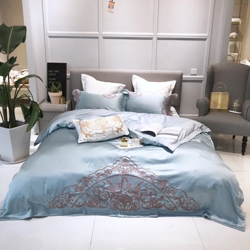 Luxury Silky Satin Shaggy Zipper Duvet Cover Set Embroidery White